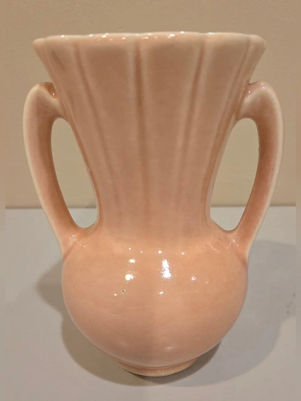 Vintage McCoy Peach Ceramic Double-Handled Vase